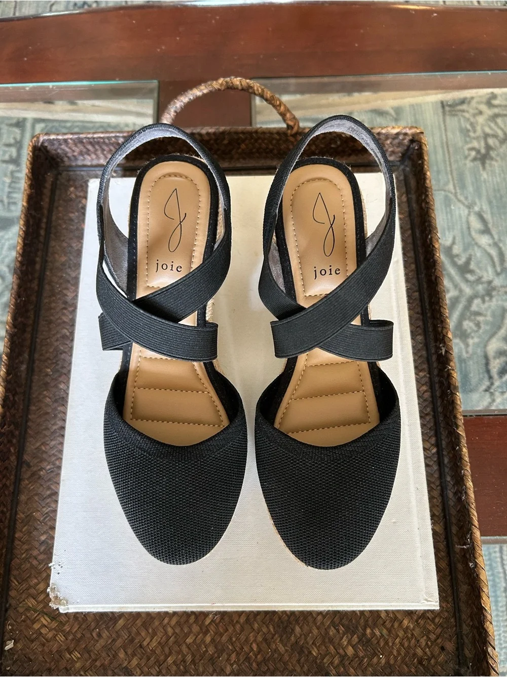 Joie Black Espadrille Wedge Sandals with Crisscross Straps